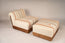 Upholstered bench with Tahriri embroidery and a solid walnut base